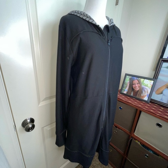 Pink Lotus Longline Zipper Front Jacket Hooded Exposed Seam Sz L - Picture 8 of 17